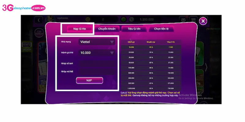 nạp tiền GAMVIP Các phương thức nạp tiền GAMVIP phổ biến